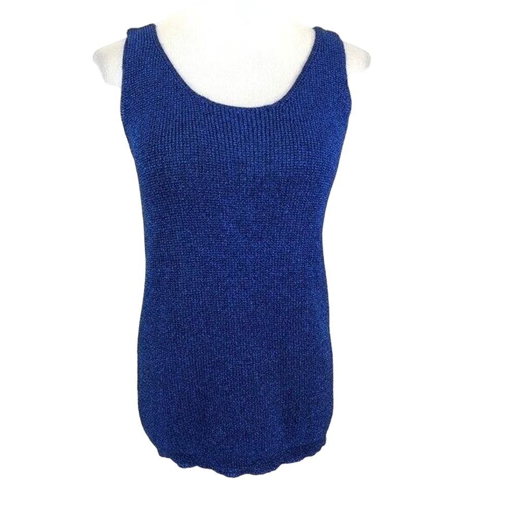 Stretch Knit Tank Top Metallic Sapphire Blue Size Large Christine Phillipe